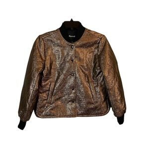 Madewell Womens XXS Gold Metallic Quilted Jacket Button Front Coat